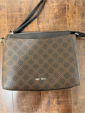 Nine West Brown Monogram Crossbody Bag with Black Trim